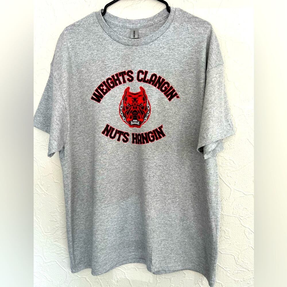 Weights Clangin’ Nuts Hangin’ Mens PITBULL Gym Bodybuilding Shirt SZ S-4XL